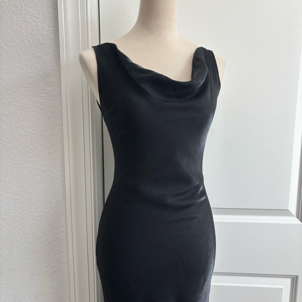 Vintage 90s Black Cowl Neck Maxi Dress Size 6 Fits XS Satin Liquid Silk Look - Picture 5 of 16
